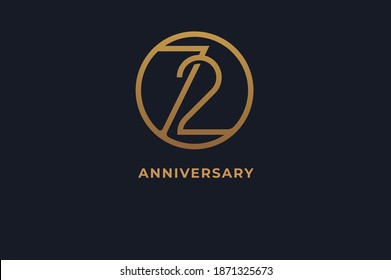 Number 72 logo, gold line circle with number inside, usable for anniversary and invitation, golden number design template, vector illustration
