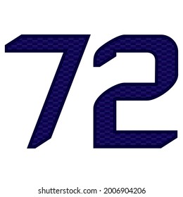Ilustración vectorial número 72. Número Azul Setenta Y Dos Con Patrón Abstracto Aislado Sobre Un Fondo Blanco
