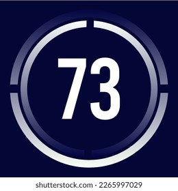 Number 73 design for business, print, books, movies, time-counting, companies in white, blue and blue gradient colors with half circles.