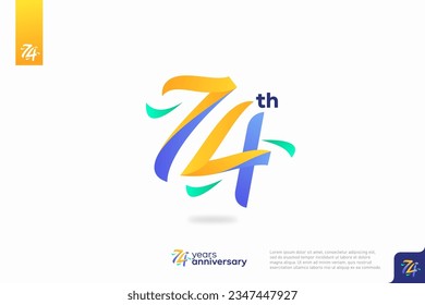 Number 74 logo icon design, 74th birthday logo number, anniversary 74