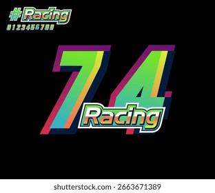 Gráficos de Vector del número 74 de carreras de carreras en fondo negro