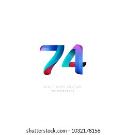 Number 74 seventy four multi colour digit icon vector template.
