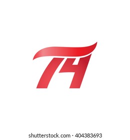 number 74 swoosh design template logo red