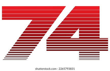 Number 74 Vector Illustration. Red Number Seventy Four Isolated On A White Background
