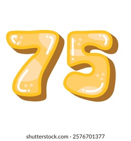 Number 75 vector illustration, number 75 clip art, yellow number seventy five, cute funny cartoon number image, isolated on white background