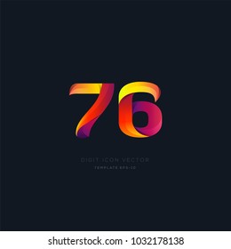 Number 76 seventy six multi colour digit icon vector template.
