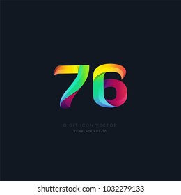 Number 76 seventy six multi colour digit icon vector template.
