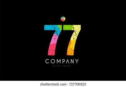 number 77 logo icon design with grunge texture and rainbow colored pattern