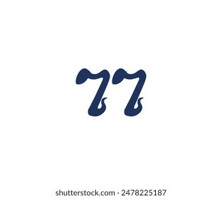 Nummer 77 Logo, Monogramm Nummer 77 Linienstil, Schlangenförmiges Logo, verwendbar für Firmenlogos, flache Design-Logo-Vorlage, Vektorillustration, Blau