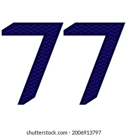 Ilustración vectorial número 77. Número Azul Setenta Y Siete Con Patrón Abstracto Aislado En Un Fondo Blanco
