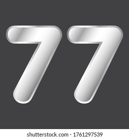 Número 77 vector en estilo plateado. Ilustración vectorial Eps10.