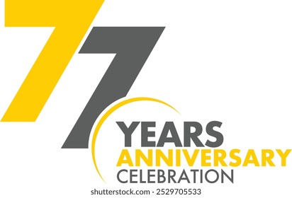 number of 77 years anniversary celebration logo style in yellow and gray, isolated on white background.