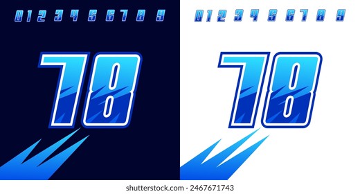 número 78 con efectos de carreras azules, para carreras, deportes, talleres de carreras