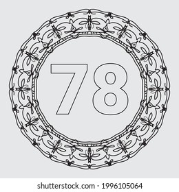 Number 78 with frame mandala coloring book page