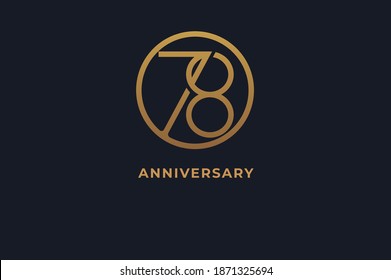 Number 78 logo, gold line circle with number inside, usable for anniversary and invitation, golden number design template, vector illustration