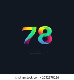 Number 78 seventy eight multi colour digit icon vector template.
