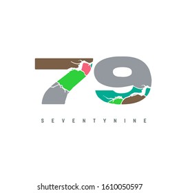 Number 79 vector font alphabet colorful map design symbol logo