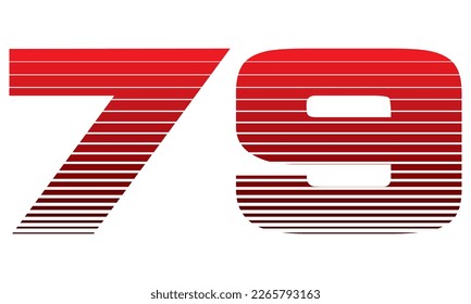 Ilustración vectorial número 79. Número Rojo Setenta Y Nueve Aislados En Un Fondo Blanco
