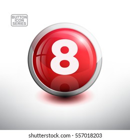 Number 8 in 3D Glossy Green Button for web Icon, Education Icon and Alphabet Icon. Vector Illustration