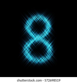 Number 8, abstract light on dark background. Vector illustration