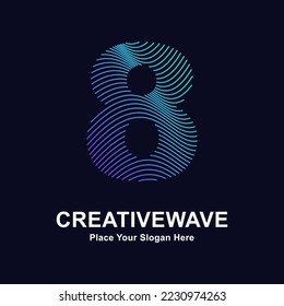 Number 8 abstract line creative wave logo vector design. Suitable for business, technology, line logotype, abstract wave and nature 