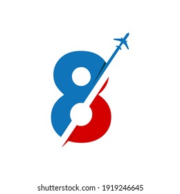 Number 8 with airplane logo template illustration