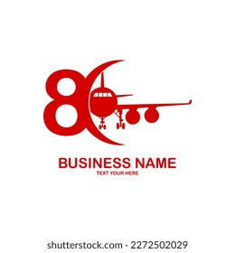 Number 8 with airplane vector logo template. numbers for event, promo, logo, banner, monogram and poster. Number label symbol for branding and identity