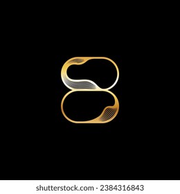 Number 8, beautiful elegant golden alphabet striped font, classic Arab numeral perfect for wedding invitations, anniversary or fashion, brand name or logo design, vector illustration 10EPS