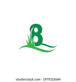 Number 8 behind a green grass icon logo design vector template