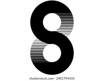 Number 8. Black striped vector pattern on a white background in retro style. Logo. Infinity. Design element. Vector background n retro style