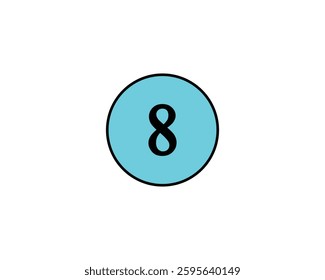 Number 8 in blue circle. Badge, business, card, company, corporate, decoration, design, digit, editable, icon, illustration, infographic,  label, sign, sticker, symbol, template, vector, years