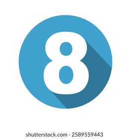 Number 8 in Blue Circle with Long Shadow