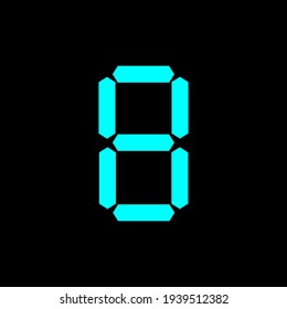 number 8 blue digital on black.