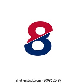 Number 8 Blue and Red Logo. Geometric Shapes Cut Style isolated on White Background