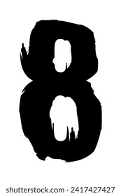 Number 8 in brush stroke style for design or discounts. Vector illustration isolated on white background.