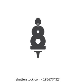Icono vector de vela número 8. signo plano relleno para concepto móvil y diseño web. Icono de glifo de velas de ocho años de cumpleaños. Símbolo, ilustración del logotipo. Gráficos vectoriales