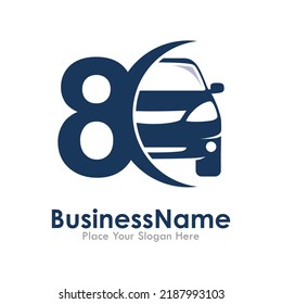 Number 8 with car vector logo design.  Fonts for event, promo, logo, banner, monogram, poster and identity.