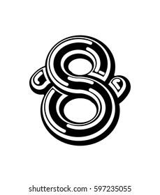Number 8 Celtic font. norse medieval ornament ABC sign eight . Traditional ancient manuscripts alphabet
