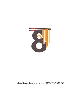 Number 8 with chopsticks and noodle icon logo design template