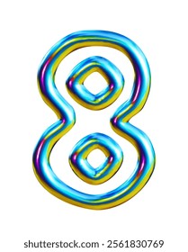 Number 8. Chrome holographic number eight in 3d style. Vector illustration