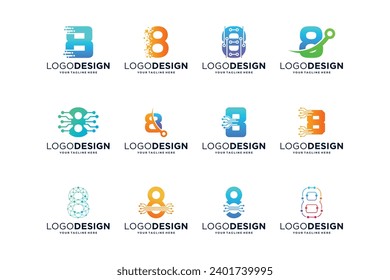 Número 8 colección de diseños de logotipo de conexión digital