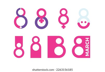 Number 8 Compilation. Pink and purple color. Vector Illustration