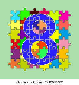 number 8 is composed of pieces of multi-colored puzzles