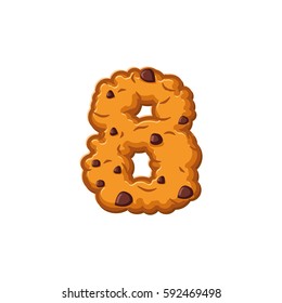 Number 8 cookies font. Oatmeal biscuit alphabet symbol eight. Food sign ABC