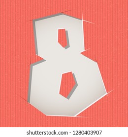 Number 8 cut out on a cardboard. Vector paper alphabet