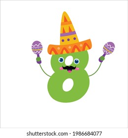 number 8 cute character vector design template illustration
