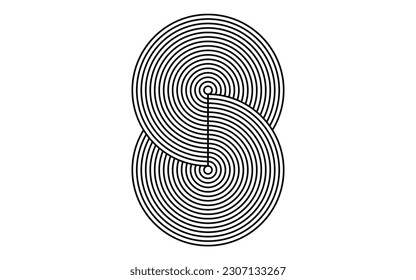 Number 8 design with seamless line art pattern, single 8 number icon on a white background, can be used for logo design, graphics work, vector art illustration 