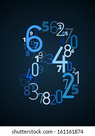 Number  8 from different numbers typography vector font