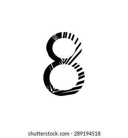 Number 8 double exposure with black palm leaf  isolated. Vector illustration.Black and white double exposure silhouette letters combined with photograph of nature.  Number 8.