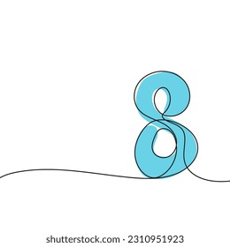Número 8 dibujado a mano con línea continua. Icono de vector ocho en estilo de esbozo.
